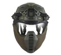 Ensemble Complet de Casque Militaire Airsoft, Masque Integral Tactique en Grillage d'acier, Costume Cosplay pour Homme, Équipement pour Airsoft, Paintball et CQB en Extérieur(OD)