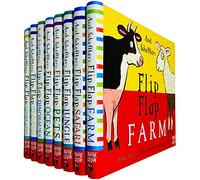 Ensemble complet de collection de 8 livres de la série Flip Flap d'Axel Scheffler (Ferme, Safari, Jungle, Animaux de compagnie, Océan, Dinosaures, La Reine des neiges et mini-bêtes)