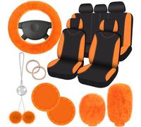 Ensemble Complet de Housses de siège de Voiture 17 pièces pour Femme - Ajustement Universel - Housses de Volant Avant et arrière - en Polaire Moelleuse - Accessoire à Suspendre - Anneau de Support
