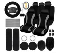 Ensemble complet de housses de siège de voiture avec housses de volant et frein à main en peluche, pour la plupart des véhicules, accessoires d'intérieur en fausse laine en rose, rouge, noir, rose