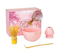 Ensemble complet de matcha avec balai à matcha, bol à matcha en céramique, cuillère et porte-fouet, accessoires pour matcha, bol à thé traditionnel, cadeau pour les amateurs de matcha, rose