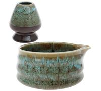 Ensemble complet de matcha avec bol à matcha en céramique 500 ml, support mélangeur en céramique, kit parfait pour la préparation (bleu)