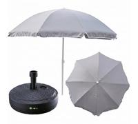 Ensemble complet de parasol + support de parasol pour le jardin - Matériau : polyester/acier/polypropylène - Couleur : gris - Diamètre : 240 cm - Hauteur : 230 cm - Support rond - Couleur : anthracite