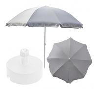 Ensemble complet de parasol + support de parasol pour le jardin - Matériau : polyester/acier/polypropylène - Couleur : gris - Diamètre : 240 cm - Hauteur : 230 cm - Socle blanc - Diamètre : 40 cm