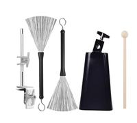 Ensemble complet de pinces pour cloche de batterie comprenant des cloches en métal de 15,2 cm, deux brosses et une baguette en bois pour percussion, accessoires de batterie