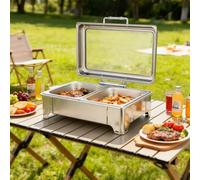 Ensemble complet de plats à frire avec couvercle visible et bac à eau