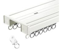 Ensemble complet de rails de rideaux occultants en aluminium avec rouleaux silencieux et matériel de montage 5,1 m Idéal pour la décoration du salon Blanc