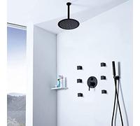 Ensemble Complet de robinets de Douche Noirs, Pomme de Douche à Effet Pluie de 10 Pouces, Haute Pression 2 en 1, système de pulvérisation à Main et 6 Corps, Solution de Douche Murale/Plafond