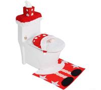 Ensemble complet de salle de bain avec housse de siège de toilette Père Noël, tapis, réservoir et housses de boîte à mouchoirs (vague du Père Noël)