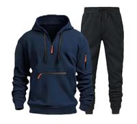 Ensemble complet de survêtement à capuche pour homme | Ensemble de jogging pour homme avec fermeture éclair et poignets côtelés - Tenue de course à pied confortable - Tenue de randonnée unie à capuche