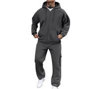 Ensemble complet de survêtement ample à capuche avec cordon de serrage et pantalon cargo pour homme, B - Gris foncé, L