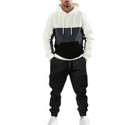 Ensemble complet de survêtement décontracté pour homme, 2 pièces à capuche avec pantalon de survêtement | Ensemble pantalon de survêtement et sweat à capuche pour homme | Tenue patchwork élégante |