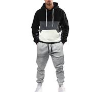 Ensemble complet de survêtement décontracté pour homme, 2 pièces à capuche avec pantalon de survêtement | Ensemble pantalon de survêtement et sweat à capuche pour homme | Tenue patchwork élégante |