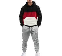 Ensemble complet de survêtement décontracté pour homme, 2 pièces à capuche avec pantalon de survêtement | Ensemble pantalon de survêtement et sweat à capuche pour homme | Tenue patchwork élégante |