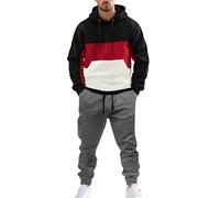 Ensemble complet de survêtement décontracté pour homme, 2 pièces à capuche avec pantalon de survêtement | Ensemble pantalon de survêtement et sweat à capuche pour homme | Tenue patchwork élégante |