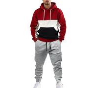 Ensemble complet de survêtement décontracté pour homme, 2 pièces à capuche avec pantalon de survêtement | Ensemble pantalon de survêtement et sweat à capuche pour homme | Tenue patchwork élégante |