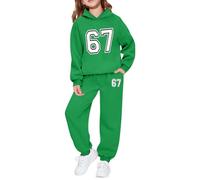 Ensemble complet de survêtement pour enfants 67 - Numéro 67 - Chemise à capuche et pantalon - Confortable et doux - 2 pièces - Coupe ample - Uni - Manches longues, 01-1-Vert, 3-4 ans