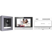 Ensemble complet d'interphone vidéo IP DS-KIS702-F avec DS-KD8003-IME2, DS-KH6320-WTE2, DS-KAD704, DS-KAW60-2N intégrés et carte SD