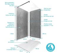 Pack 2 panneaux muraux STONE'IT SILVER GREY + receveur WHITENESS II 120 + paroi de douche FREEDOM 2 DARK 120 + barre de fixation NO