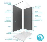 Ensemble complet douche à l'Italiennne avec Receveur 90x120 + Paroi transparent + Panneaux muraux