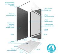 Ensemble complet douche à l'Italiennne avec Receveur 90x90 + Paroi Miroir + Panneaux muraux Ardoise