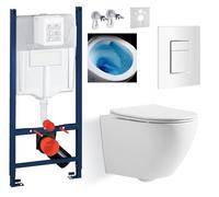 Ensemble complet Imprese 5 en 1 - Armature encastrée + bol WC sans bride BLATNA TWIST TORNADO + Abattant WC avec abaissement automatique Slim + bouton de chasse d'eau blanc + tapis + kit de montage