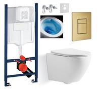 Ensemble complet Imprese 5 en 1 - Armature encastrée + bol WC sans bride BLATNA TWIST TORNADO + abattant WC avec système d'abaissement automatique + bouton de chasse d'eau brossé doré + tapis + kit de