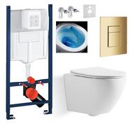 Ensemble complet Imprese 5 en 1 - Armature encastrée + bol WC sans bride BLATNA TWIST TORNADO + abattant WC avec système d'abaissement automatique Slim + bouton de chasse d'eau doré brillant + tapis +