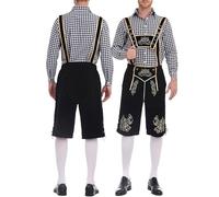 Ensemble Complet Lederhosen Oktoberfest Homme Costume Traditionnel Allemand Homme : Lederhosen Cuir + Chemise Bavaroise Fête de la Bière Oktoberfest Carnaval Mariage Thématique