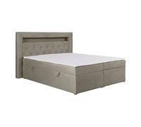 Ensemble complet literie déco tête de lit avec led + sommiers coffre + matelas + surmatelas - 160 x 200 cm - Velours - Taupe - ORANA de YSMEE