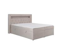 Ensemble complet literie déco tête de lit avec led + sommiers coffre + matelas + surmatelas - 160 x 200 cm - Velours - Beige - ORANA de YSMÉE