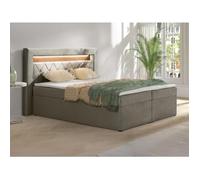 Ensemble complet literie déco tête de lit avec led + sommiers coffre + matelas + surmatelas - 180 x 200 cm - Velours - Taupe -