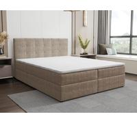 Ensemble complet literie déco tête de lit capitonnée + sommiers coffre + matelas + surmatelas - 160 x 200 cm - Tissu - Taupe - KIDA de YSMÉE