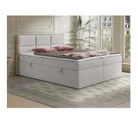 Ensemble complet literie déco tête de lit encadré bois + sommiers coffre + matelas + surmatelas - 180 x 200 cm - Tissu - Gris clair
