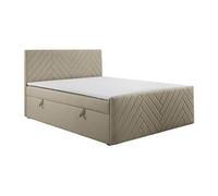 Ensemble complet literie déco tête de lit + sommiers coffre + matelas + surmatelas - 160 x 200 cm - Velours - Taupe - MAKANA de YSMEE