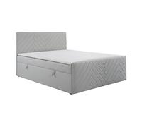 Ensemble complet literie déco tête de lit + sommiers coffre + matelas + surmatelas - 180 x 200 cm - Velours - Gris clair - MAKANA de YSMEE