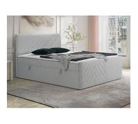 Ensemble complet literie déco tête de lit + sommiers coffre + matelas + surmatelas - 180 x 200 cm - Velours - Gris clair - MAKANA