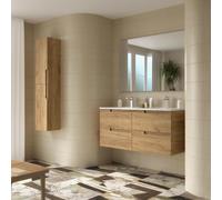 Ensemble complet meuble salle de bains, vasque et miroir 120cm 4 tiroirs Chêne Africain VIMA - SALGAR 111777