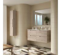 Ensemble complet meuble salle de bains, vasque et miroir 120cm 4 tiroirs Chêne Naturel VIMA - SALGAR 113621