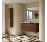 Ensemble complet meuble salle de bains, vasque et miroir 120cm 4 tiroirs Noyer Maya VIMA - SALGAR 113490