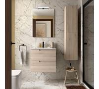 Ensemble complet meuble salle de bains, vasque et miroir 60cm 2 tiroirs Chêne Naturel VIMA - SALGAR 113618