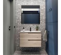 Ensemble complet meuble salle de bains, vasque et miroir 80cm 2 tiroirs Chêne Naturel VIMA - SALGAR 113619