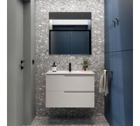 Ensemble complet meuble salle de bains, vasque et miroir 80cm 2 tiroirs White Satin VIMA - SALGAR 111771