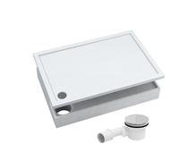 Ensemble complet receveur de douche AQUABAD Basic Smooth White 80x120cm rectangulaire, avec support en polystyrène et siphon de marque 90mm avec couvercle chromé, hauteur totale 16 cm, carrelable