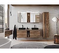 Ensemble Complet Salle De Bain Double Vasques 140 Cm + 6 éléments - Rosario Oak