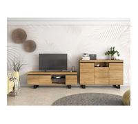 Ensemble composé d'un buffet et un meuble TV 160cm, avec pieds noirs, pour salle à manger, couleur chêne nordique et noir RF992