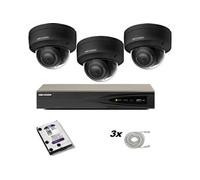 Ensemble comprenant 3 caméras noires DS-2CD2186G2-I 2,8 mm 8 MP, un enregistreur Hikvision et un disque dur Western Digital
