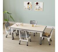 Ensemble comprenant une table pour enfants à hauteur réglable et 4 chaises, table d’activités pour les tout-petits, plateau effaçable pour dessins et graffitis avec 12 stylos à aquarelle, surface Gris