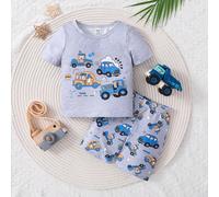 Ensemble confortable pour bébé garçon comprenant un t-shirt à manches courtes col rond à impression de voiture dessin animé mignon et un short, ajustement confortable, été 2Y,3Y,9-12M,12-18M,18-24MVoi