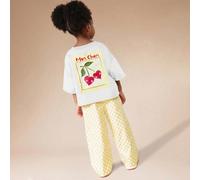 Ensemble coordonné à imprimé cerises Mon Chéri pour filles avec Top à manches courtes et pantalon large 6Y,7Y,4Y,5YLettres,Carreau,Fruits & légumesPolyester